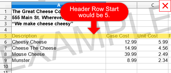 The header row start is where the start of your data is on the excel sheet.